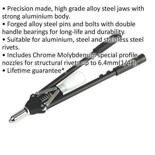 Loops Heavy Duty Long Arm Riveter with Collection Bowl - Adjustable Nozzle Rivet Gun 1