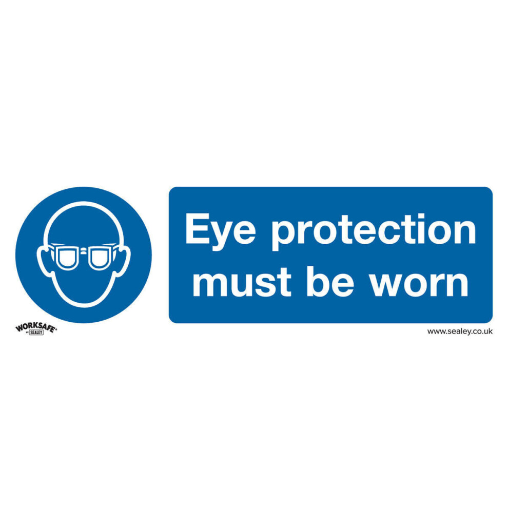 1x EYE PROTECTION MUST BE WORN Safety Sign - Self Adhesive 300 x 100mm Sticker