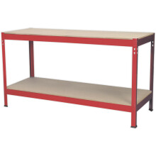 1.5m x 0.6m Workbench - Wooden Top & Storage Shelf - Steel Frame Work Station