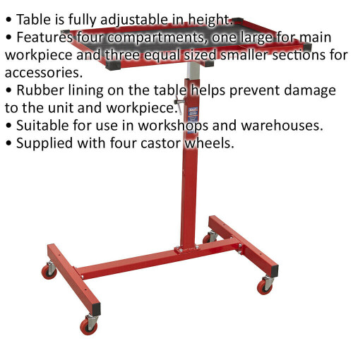 Loops Height Adjustable Mobile Work Station - Rubber Lining - Four Castor Wheels 1