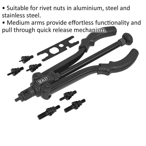 Loops Quick Release 345mm Arm Threaded Nut Riveter - Adjustable Nozzle Rivet Gun Tool 1