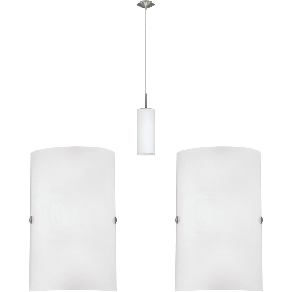 Ceiling Pendant Light & 2x Matching Wall Lights Satin Nickel Glass Hanging Lamp
