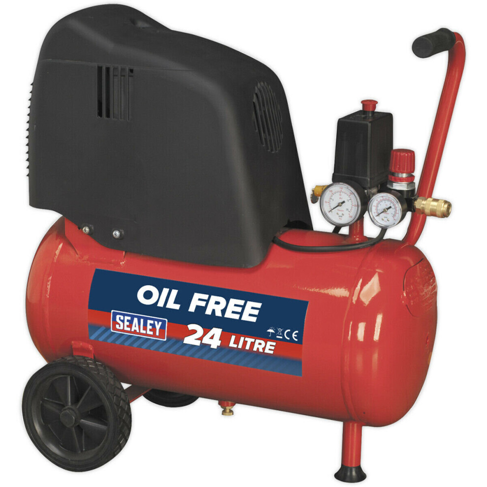 24 Litre Oil Free Belt Drive Air Compressor - 1.5hp Motor Quick Release Coupling