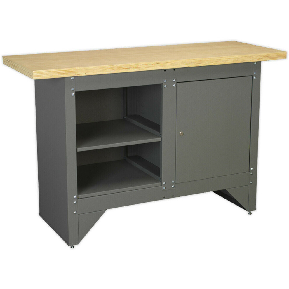 Heavy Duty Steel Workbench - Shelf & Locked Cupboard - Garage Work Wood Station 5056524256640