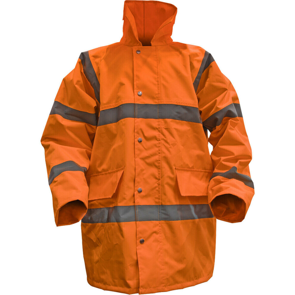 2XL Orange Hi-Vis Motorway Jacket with Quilted Lining - Retractable Hood