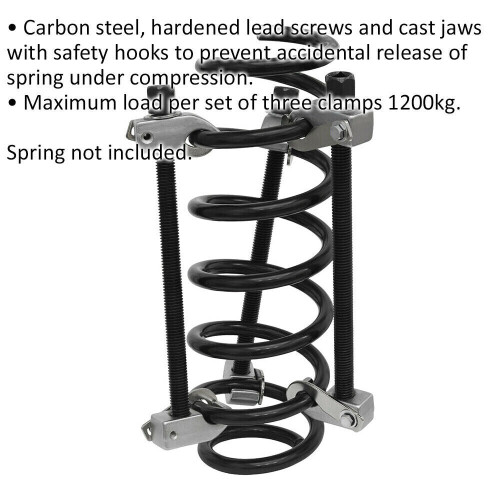 Loops 3 PACK 235mm Coil Spring Compressor Kit with Safety Hooks Jaw - 1200kg Max Load 1