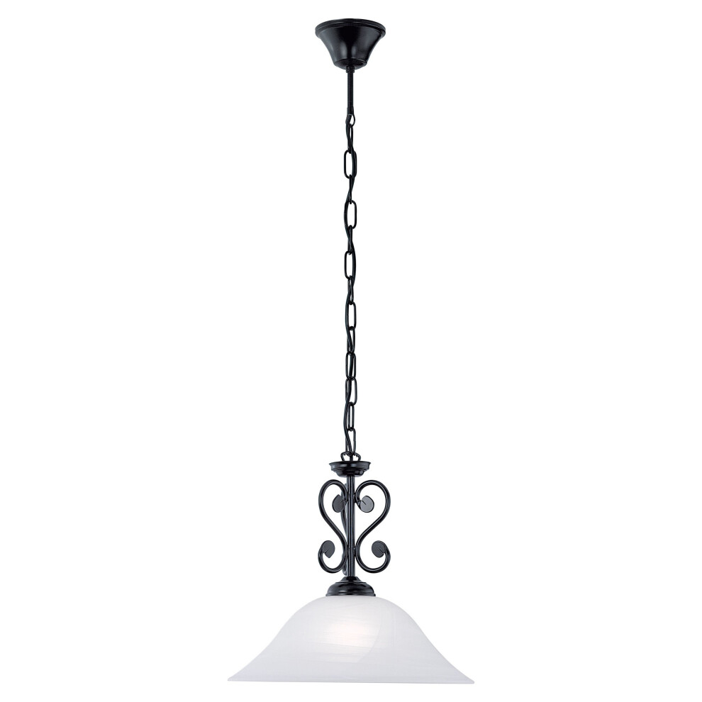 Pendant Ceiling Light Colour Black Shade White Glass Alabaster Bulb E27 1x60W