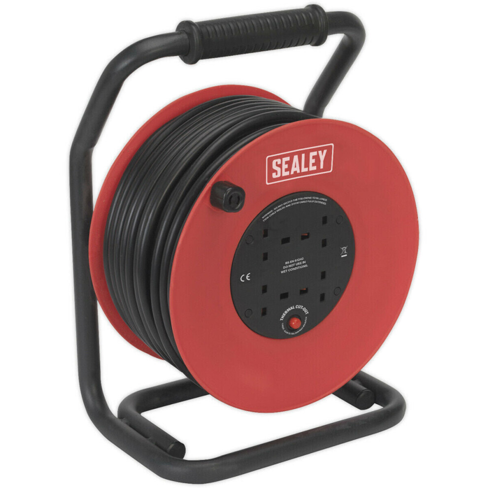 50m Heavy Duty Cable Reel with Thermal Trip - 4  230V Plug Socket Extension Lead