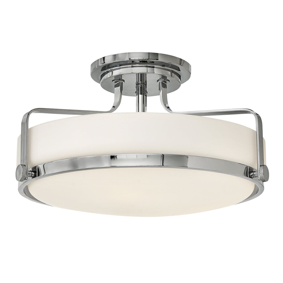 Loops 3 Bulb Semi Flush Light Opal Glass Metal Ring Polished Chrome Led E27 60W