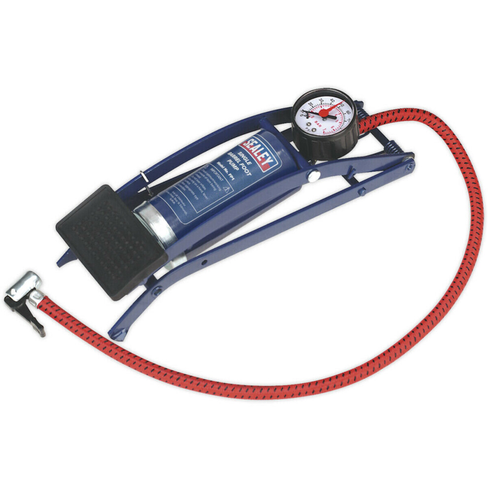 Loops 0-100Psi Single Barrel Air Foot Pump - Car Tyres Inflatables Football Bicycle