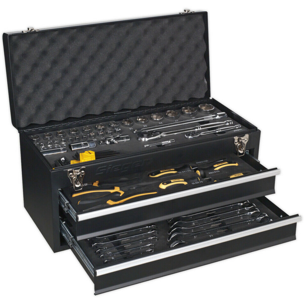 90Pc Tool Set & 2 Drawer Portable Tool Chest Storage Unit - Sockets Spanners Bit 5056581901538
