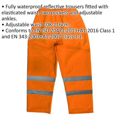 Loops MEDIUM Orange Hi-Vis Waterproof Trousers - Elasticated Waist Adjustable Ankles 1