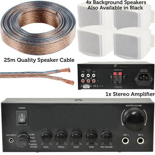 Loops 110W Mini Stereo Amplifier System 4x Background Wall Speaker Bedroom Office AUX 1