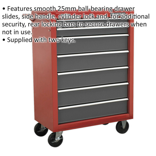 Loops 620 x 330 x 885mm 7 Drawer RED Portable Tool Chest Locking Mobile Storage Box 1
