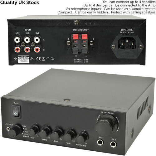 Loops 110W Mini Stereo Amplifier System 4x Background Wall Speaker Bedroom Office AUX 2