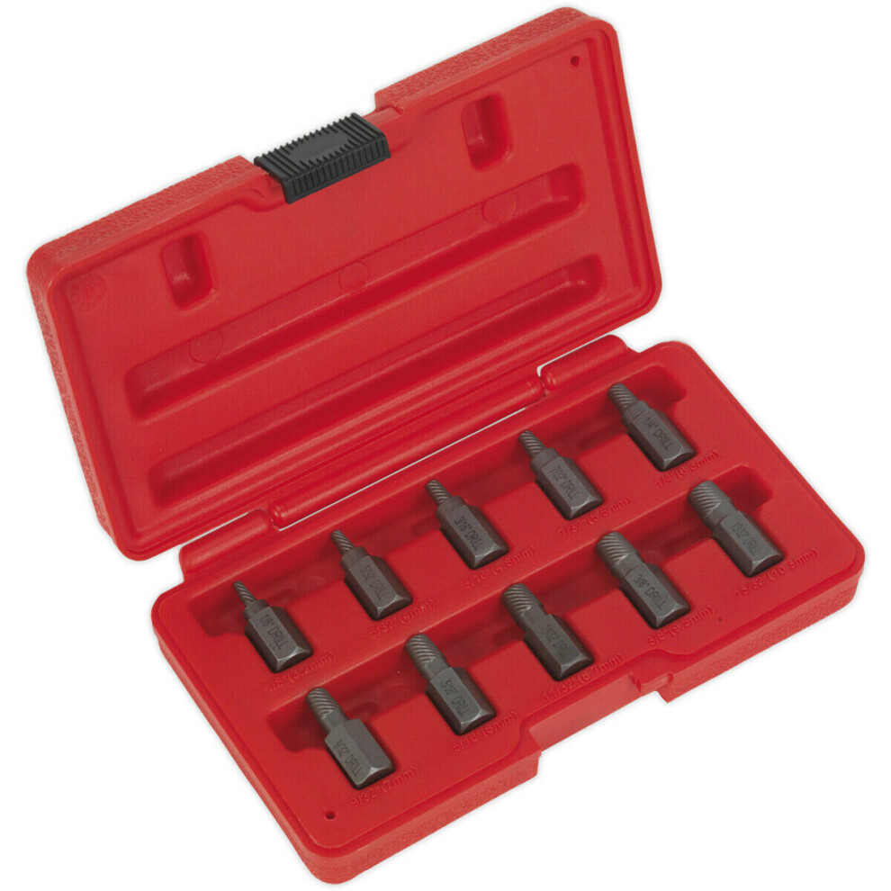 10 Piece Multi-Spline Screw Extractor Set - Reverse Spiral Design - Hex Head