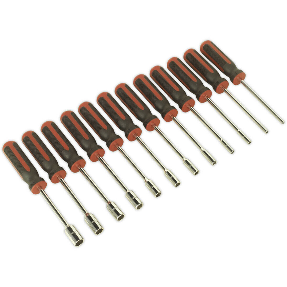 12 Piece Nut Driver Set - 240mm Heat Treated Steel Shafts - Textured Grip Handle