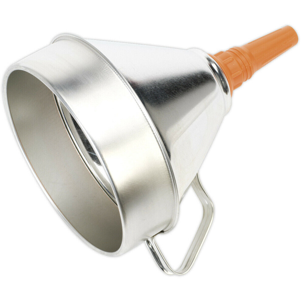 Loops 200Mm Metal Funnel With Brass Filter - High Rim - Pouring Handle - Pe Spout
