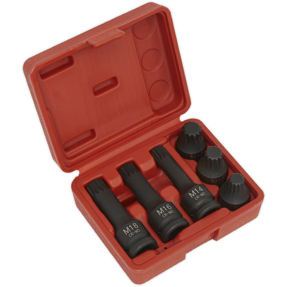 6Pc Impact Spline Socket Bit Set - 1/2" Sq Drive - For Vag Steering Suspension 5056581930620