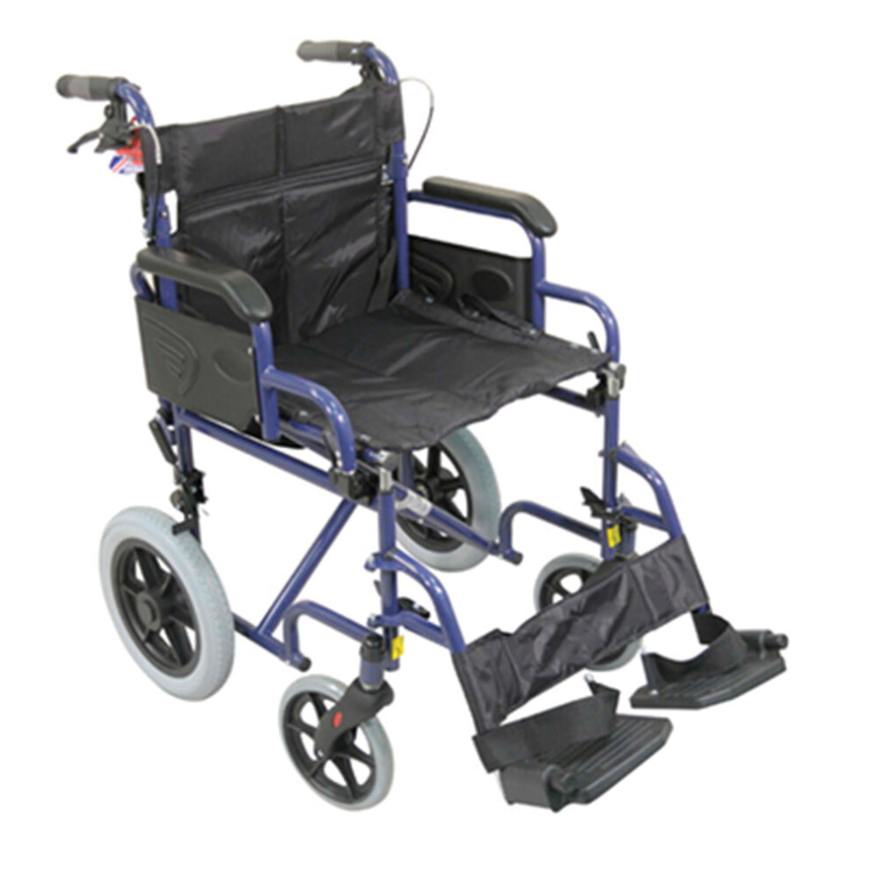 Deluxe Attendant Propelled Steel Wheelchair - Compact Foldable Design - Blue