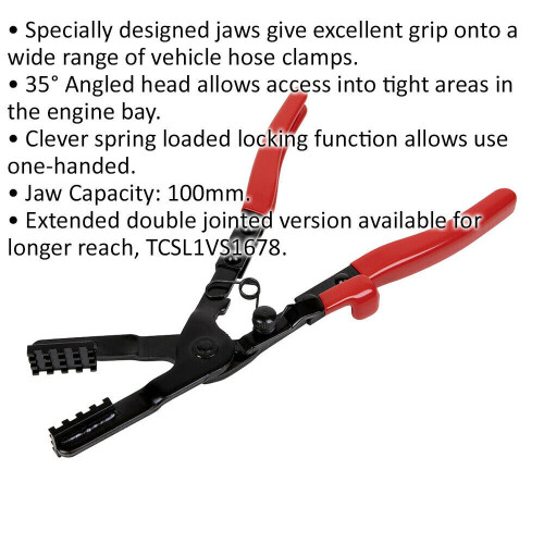Loops Angled Hose Clamp Pliers - 100mm Jaw Capacity - Spring Loaded - Locking Function 1