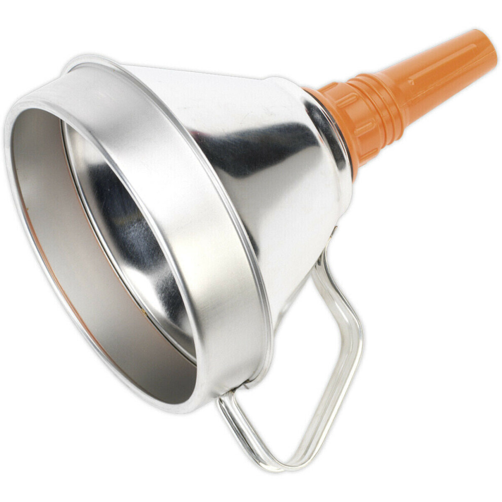 Loops 160Mm Metal Funnel With Brass Filter - High Rim - Pouring Handle - Pe Spout
