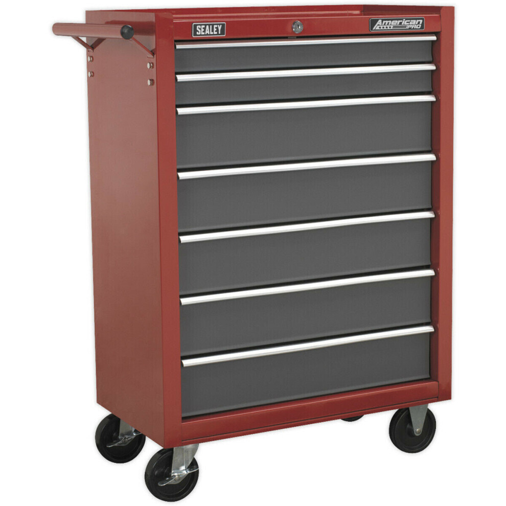 Loops 620 X 330 X 885Mm 7 Drawer Red Portable Tool Chest Locking Mobile Storage Box