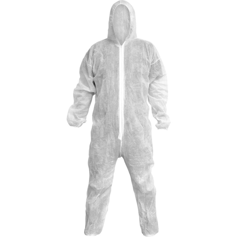 Xl White Disposable Coverall - Elasticated Hood Cuffs & Ankles - Overalls 5056524237373