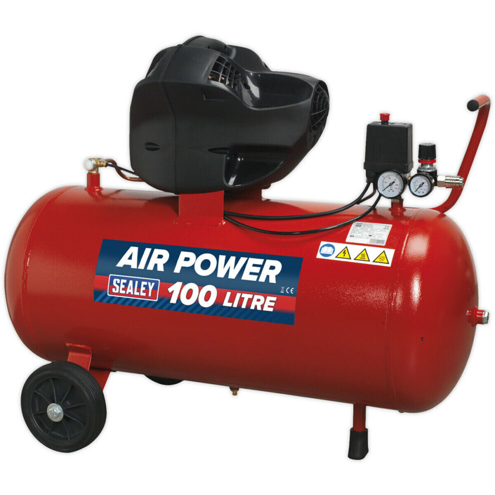 100L Direct Drive Air Compressor - Oil Free V-Twin Pump - 3 hp Induction Motor