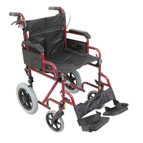 Loops Deluxe Attendant Propelled Steel Wheelchair - Compact Foldable Design - Red