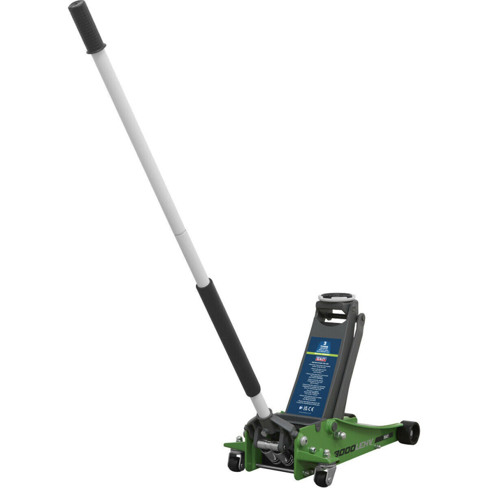 Low Entry Trolley Jack - 3000kg Weight - Twin Piston - 500mm Max Height - Green