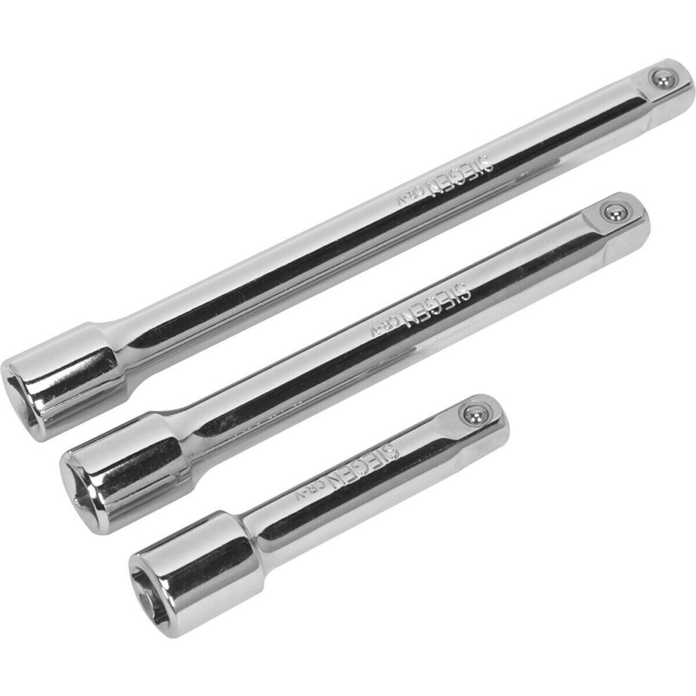 3 Piece Steel Extension Bar Set - 3/8" Sq Drive - Spring-Ball Socket Retainer