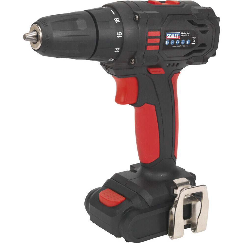 14.4V Compact Cordless Drill Driver Kit - 10mm Keyless Chuck - 1.3Ah Lithium-ion