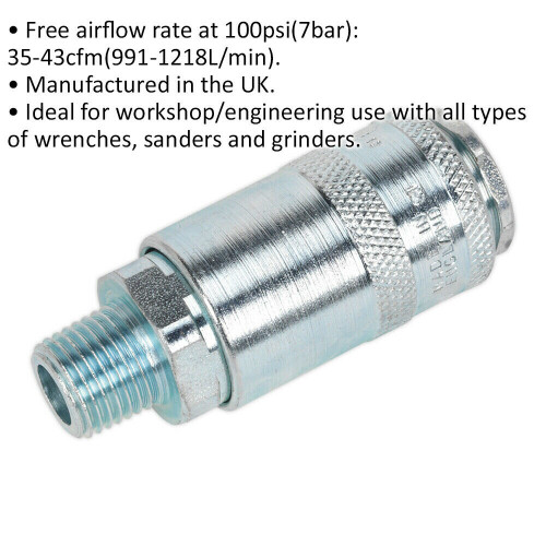 Loops 1/4 Inch BSPT Coupling Body - Male Thread - 100 psi Free Airflow Rate - Workshop 1