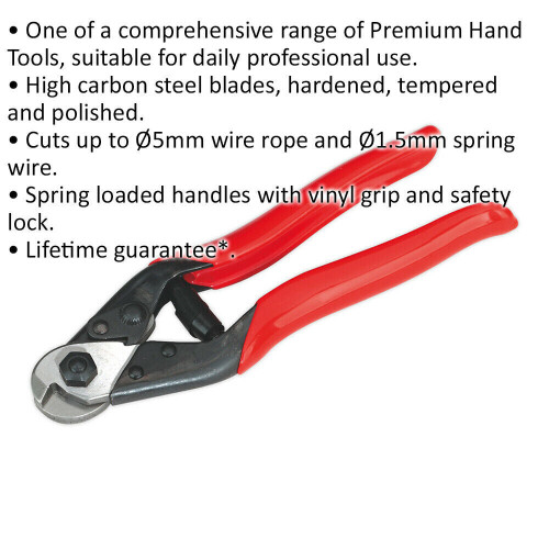 Loops 190mm Wire Rope Spring Cutters - Carbon Steel Blades - Spring Loaded Handles 1