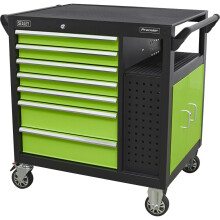 7 Drawer Heavy Duty Mobile Workstation - Twin Door Cupboard - Open Shelves