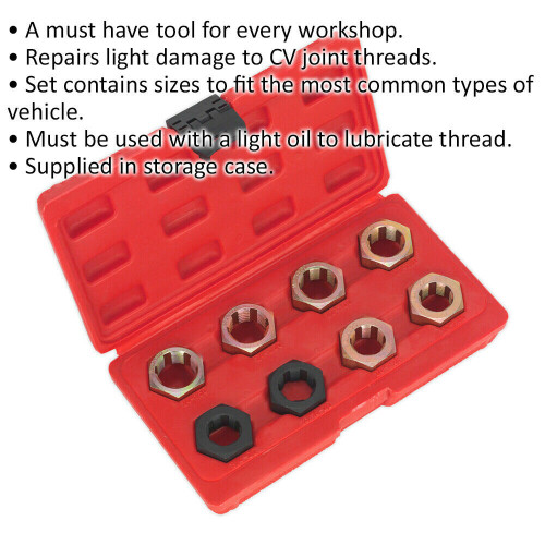 Loops 8pc CVJ Thread Chaser Set - Damaged Screw Thread Repair - M20 to M24 Large Kit 1