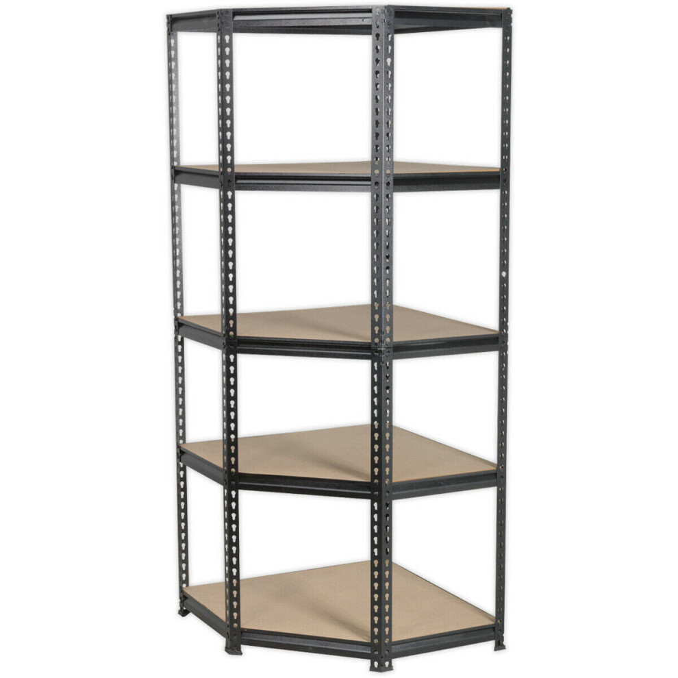 Corner Racking Unit with 5 MDF Shelves - 150kg Per Shelf - Steel Frame