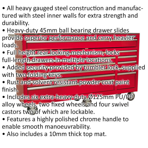 Loops 1680 x 465 x 1005mm 12 Drawer RED Portable Tool Chest Locking Mobile Storage Box 1