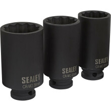 3 PACK - 30mm 32mm 36mm DEEP Impact Socket Set - 1/2" Square Drive - 12 Point