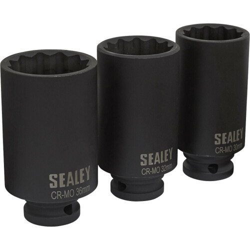 Loops 3 PACK - 30mm 32mm 36mm DEEP Impact Socket Set - 1/2" Square Drive - 12 Point