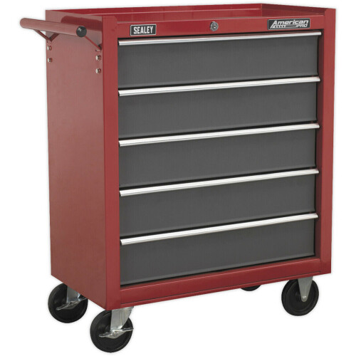 Loops 620 x 330 x 770mm 5 Drawer RED Portable Tool Chest Locking Mobile Storage Box