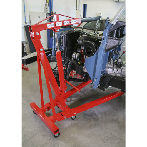 Loops 1 Tonne Folding Engine Crane - Side Pump Access - Heavy Duty Castors - Workshop 2