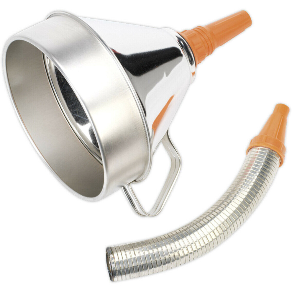 Loops 200Mm Metal Funnel With Brass Filter - Flexi Spout - Pouring Handle - High Rim