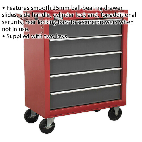 Loops 620 x 330 x 770mm 5 Drawer RED Portable Tool Chest Locking Mobile Storage Box 1