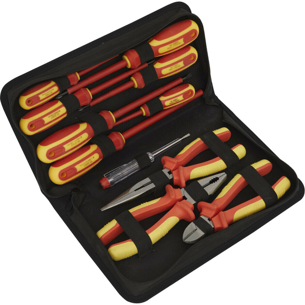 Loops 11Pc Electricians Tool Kit - Vde Insulated Safety Tool Set - Screwdrivers Pliers