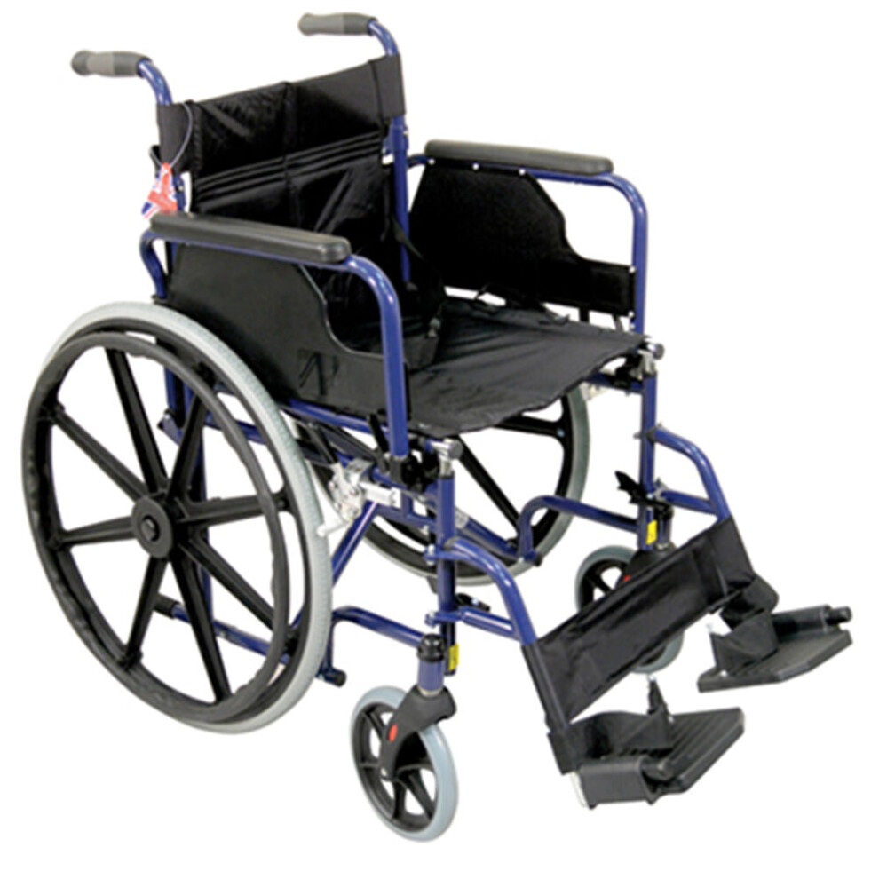 Deluxe Self Propelled Steel Wheelchair - Semi-Foldable Design - Blue Finish