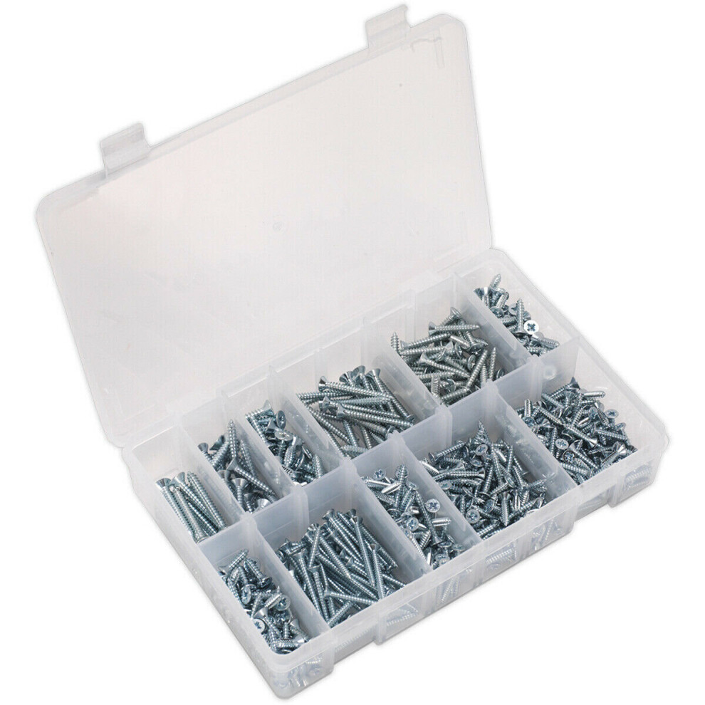 Loops 600 Pack Self Tapping Screw Assortment - Countersunk Pozi - Various Sizes