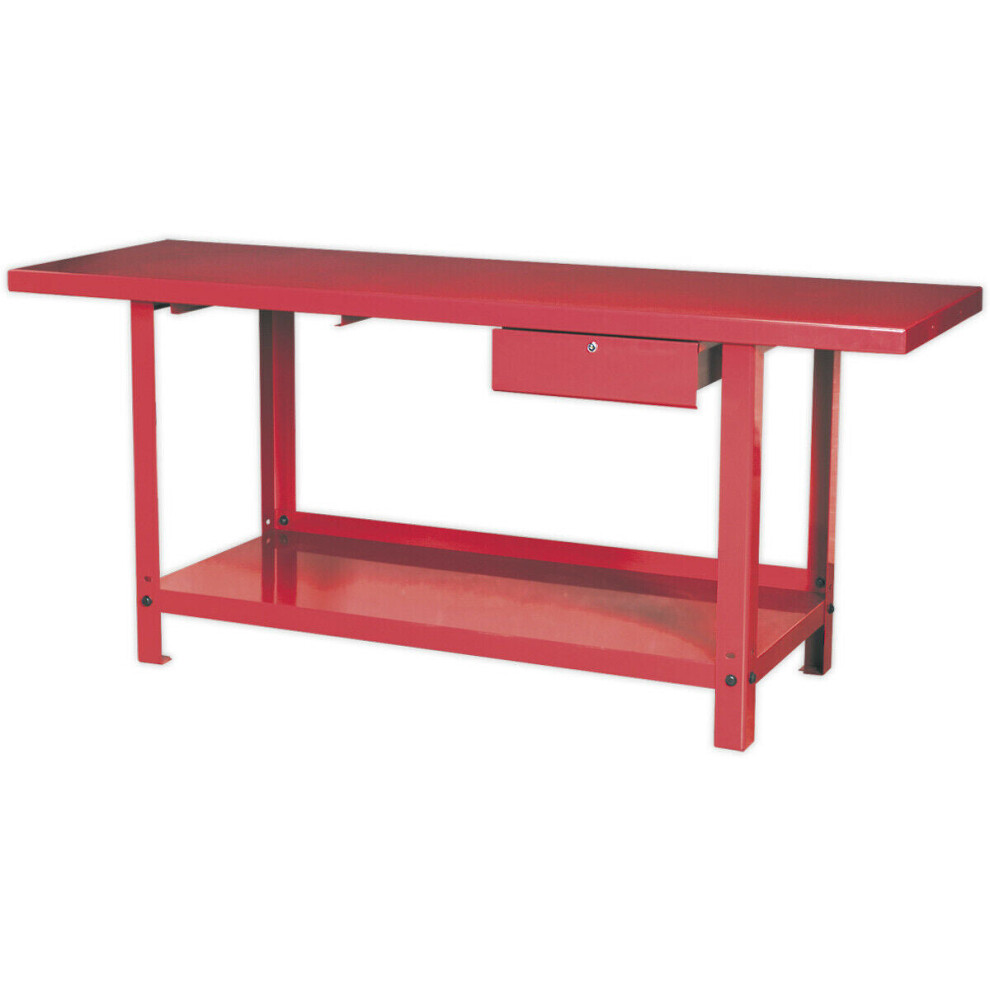 2m x 0.65m Steel Workbench & Locked Draw - Bottom Shelf Storage - Work Station
