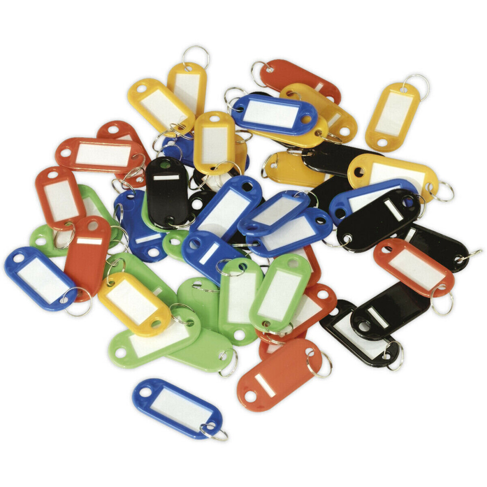 50 PACK - Various Colour Key Tags - Keyring Fob / Tab - Plastic Name Label ID